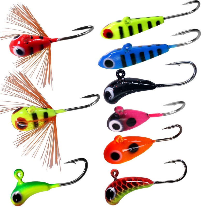 THKFISH Ice Fishing Jigs Ice Fishing Lures Ice Fishing Gear Ice Small Fishing Tackle Kit Crappie Panfish Jigs D-9pcs - Image 1